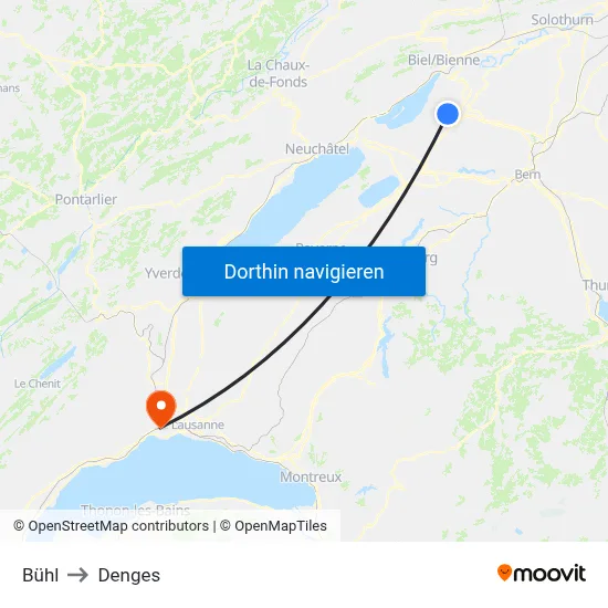 Bühl to Denges map