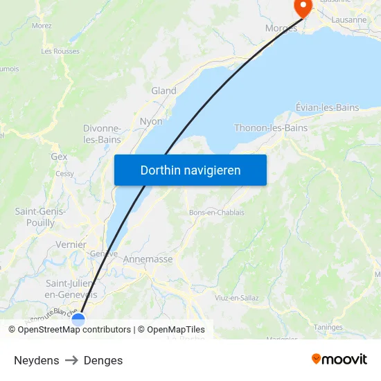 Neydens to Denges map