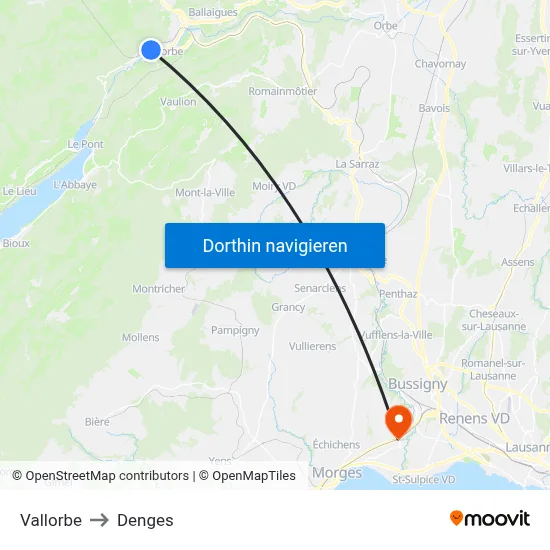 Vallorbe to Denges map