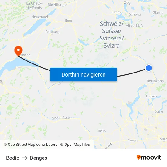 Bodio to Denges map