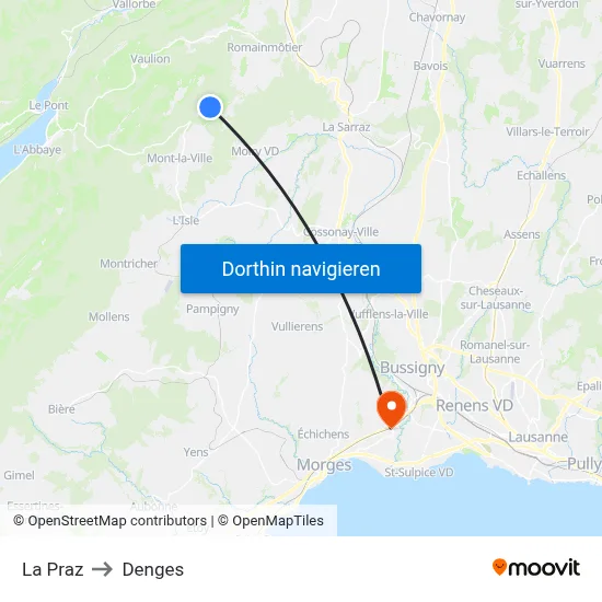 La Praz to Denges map