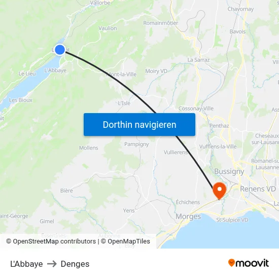 L'Abbaye to Denges map