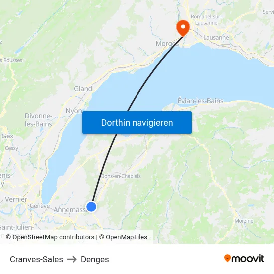 Cranves-Sales to Denges map
