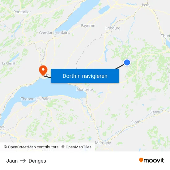 Jaun to Denges map