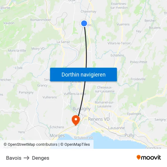 Bavois to Denges map