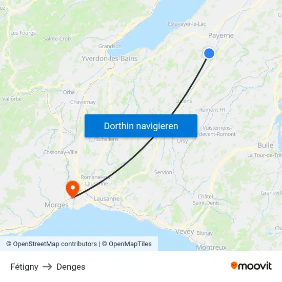 Fétigny to Denges map