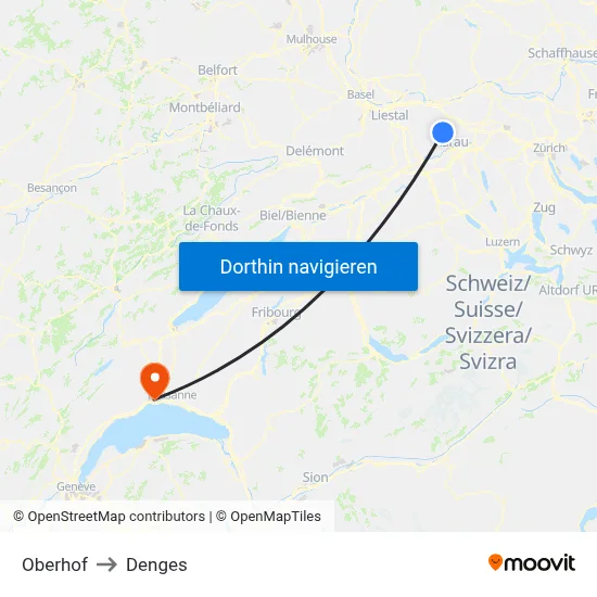 Oberhof to Denges map