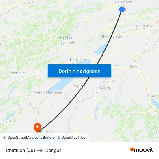 Châtillon (Ju) to Denges map