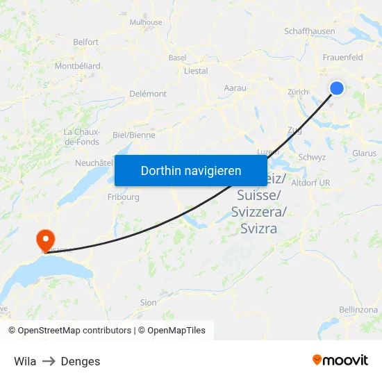 Wila to Denges map