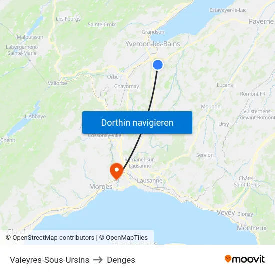 Valeyres-Sous-Ursins to Denges map