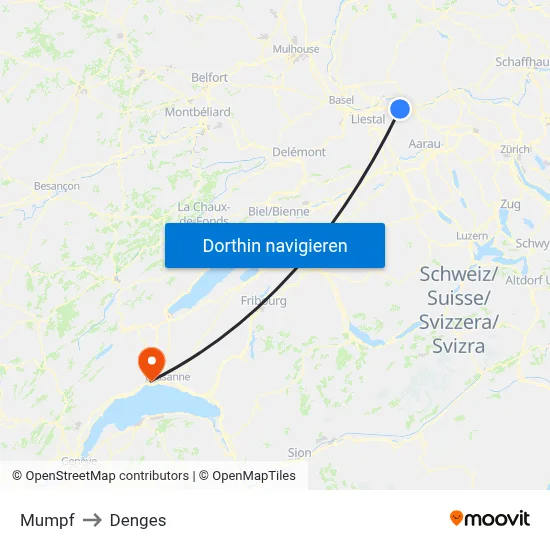 Mumpf to Denges map