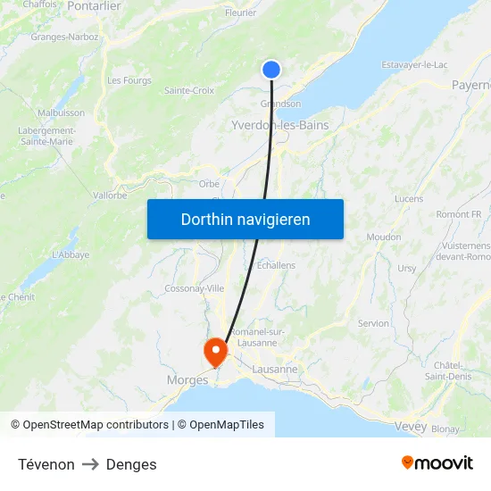 Tévenon to Denges map