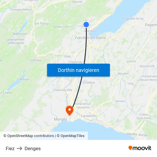 Fiez to Denges map