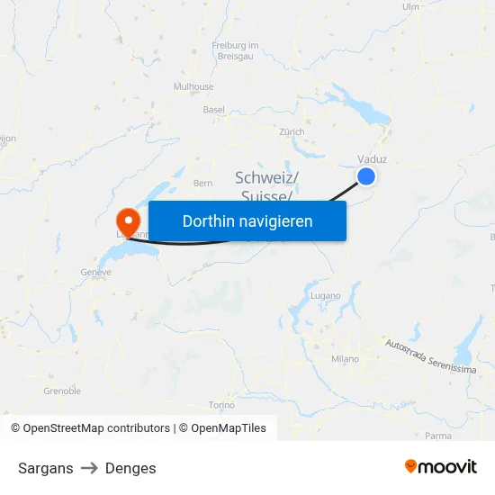 Sargans to Denges map