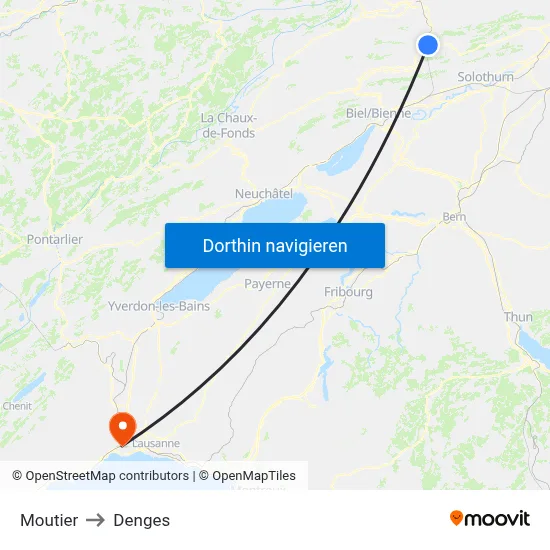 Moutier to Denges map