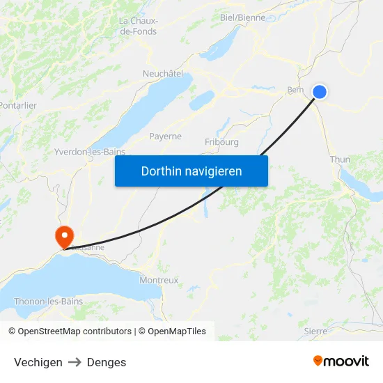 Vechigen to Denges map