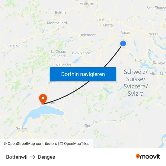 Bottenwil to Denges map