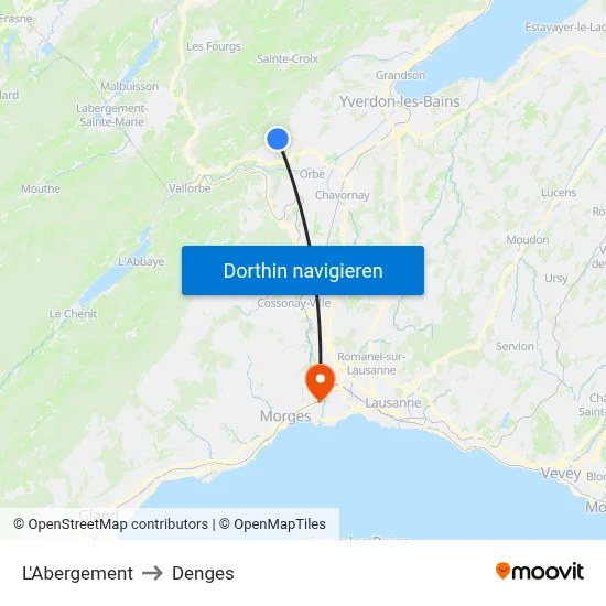 L'Abergement to Denges map