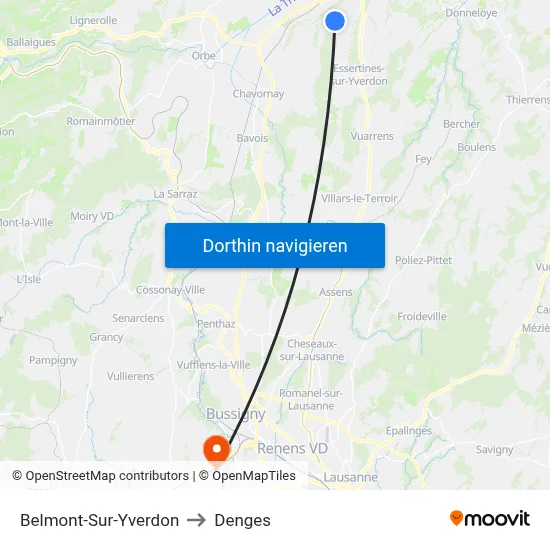 Belmont-Sur-Yverdon to Denges map
