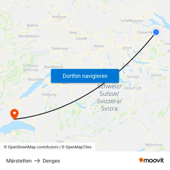 Märstetten to Denges map
