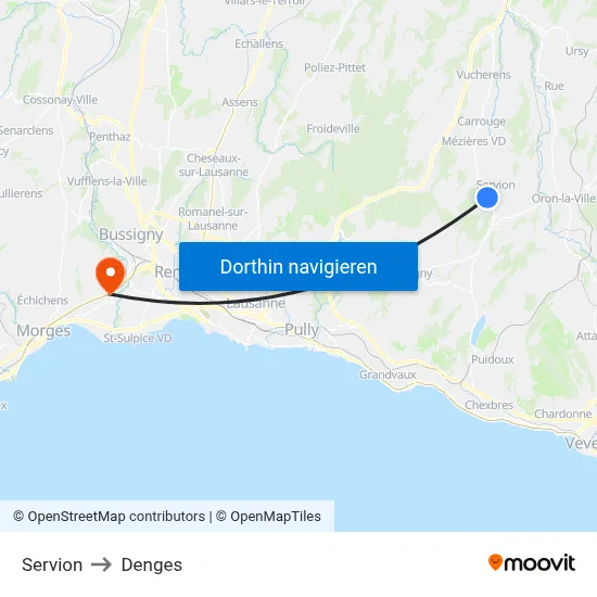 Servion to Denges map