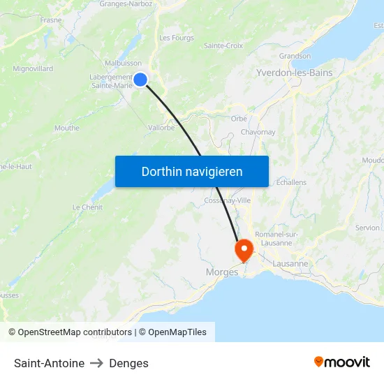 Saint-Antoine to Denges map