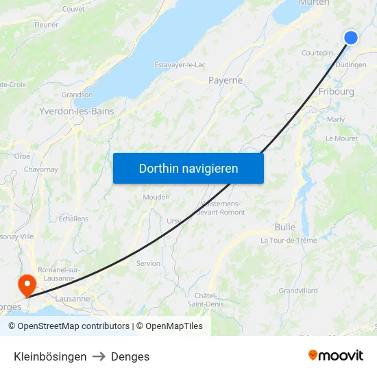 Kleinbösingen to Denges map