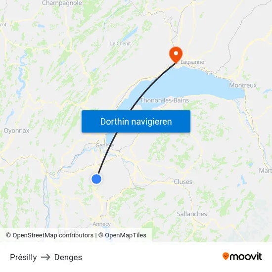Présilly to Denges map
