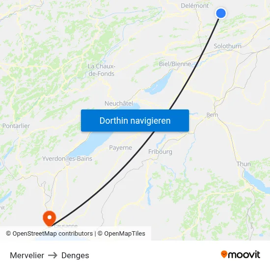Mervelier to Denges map