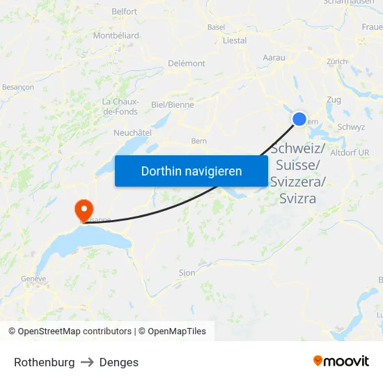 Rothenburg to Denges map