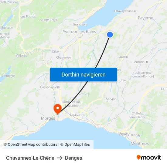 Chavannes-Le-Chêne to Denges map