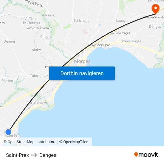 Saint-Prex to Denges map