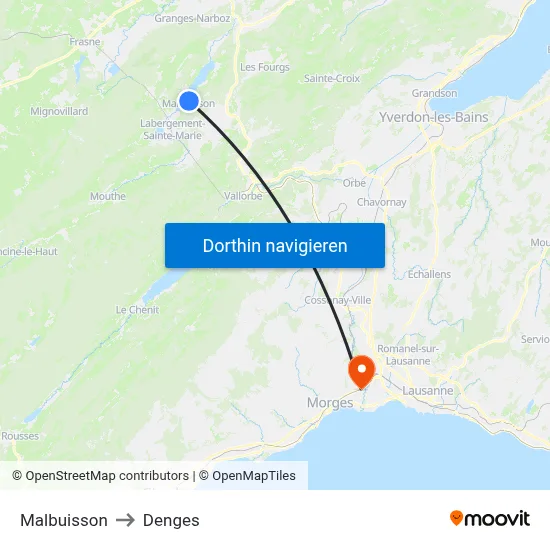 Malbuisson to Denges map