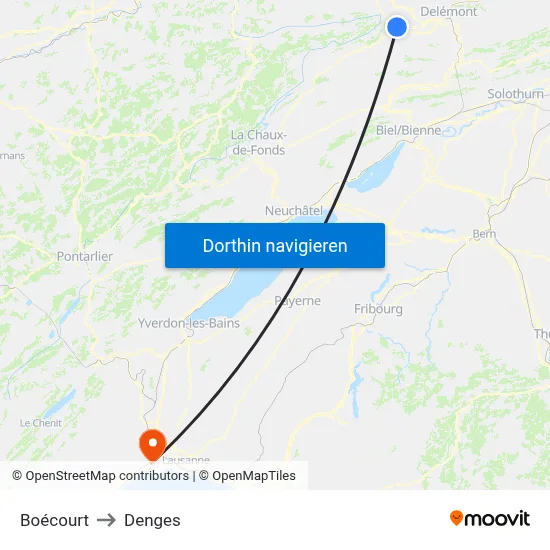 Boécourt to Denges map