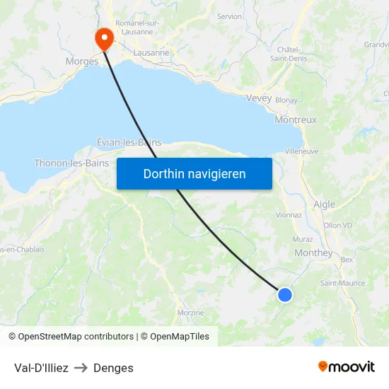 Val-D'Illiez to Denges map