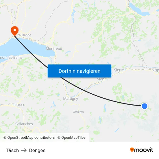 Täsch to Denges map