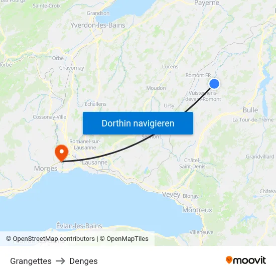 Grangettes to Denges map