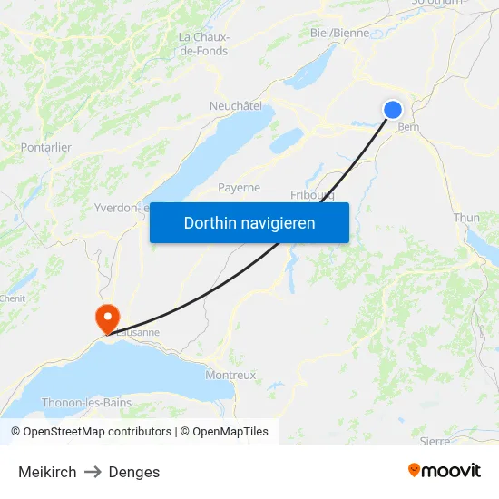 Meikirch to Denges map