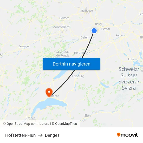 Hofstetten-Flüh to Denges map