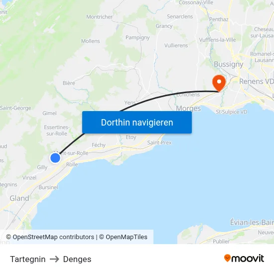 Tartegnin to Denges map