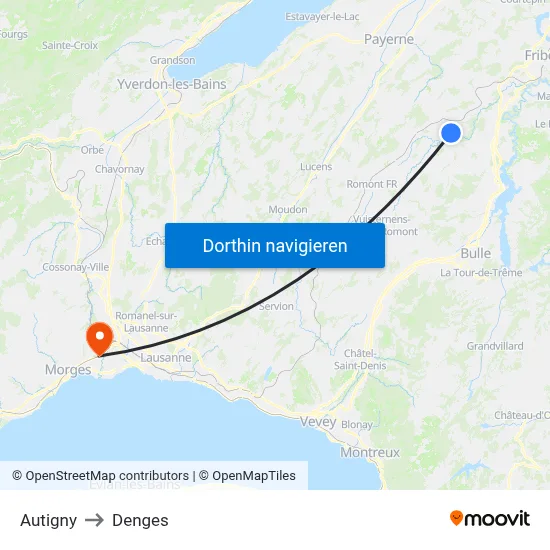 Autigny to Denges map