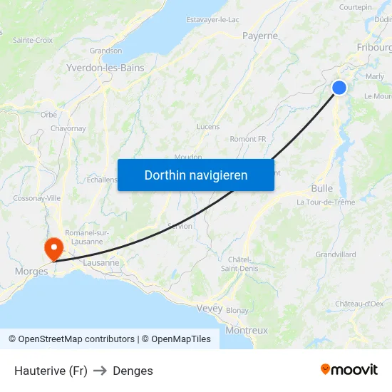 Hauterive (Fr) to Denges map