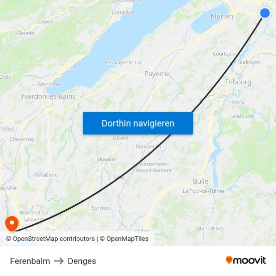 Ferenbalm to Denges map