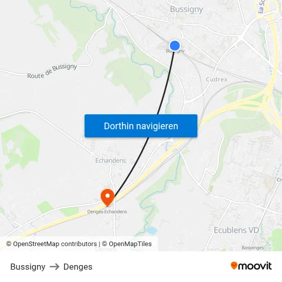 Bussigny to Denges map