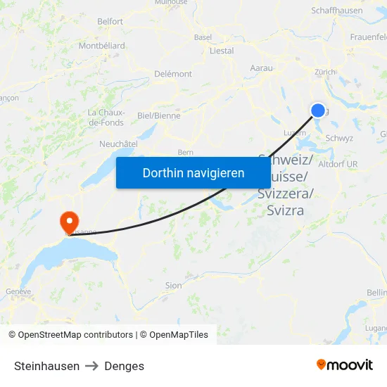 Steinhausen to Denges map