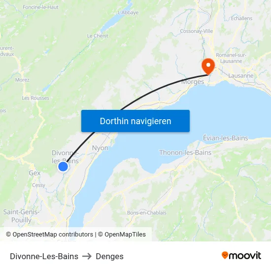 Divonne-Les-Bains to Denges map