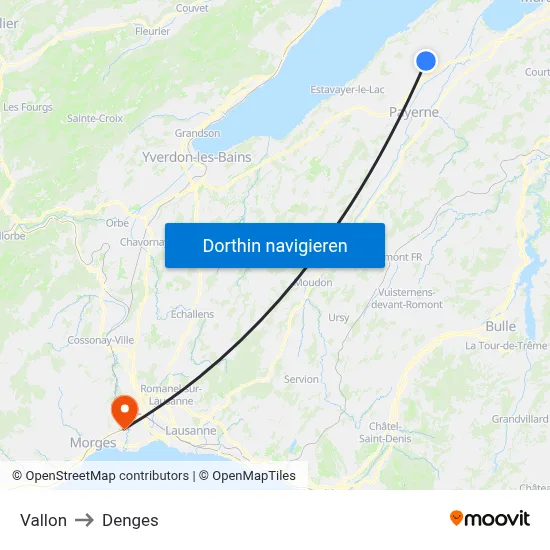 Vallon to Denges map