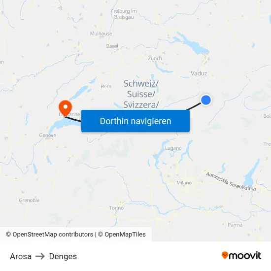 Arosa to Denges map