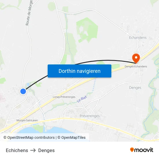 Echichens to Denges map