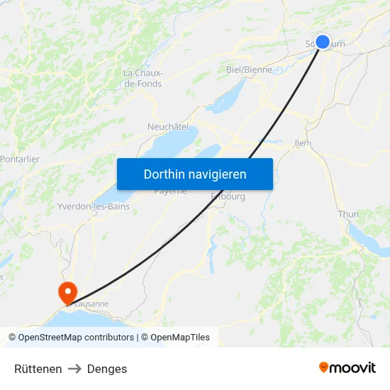 Rüttenen to Denges map